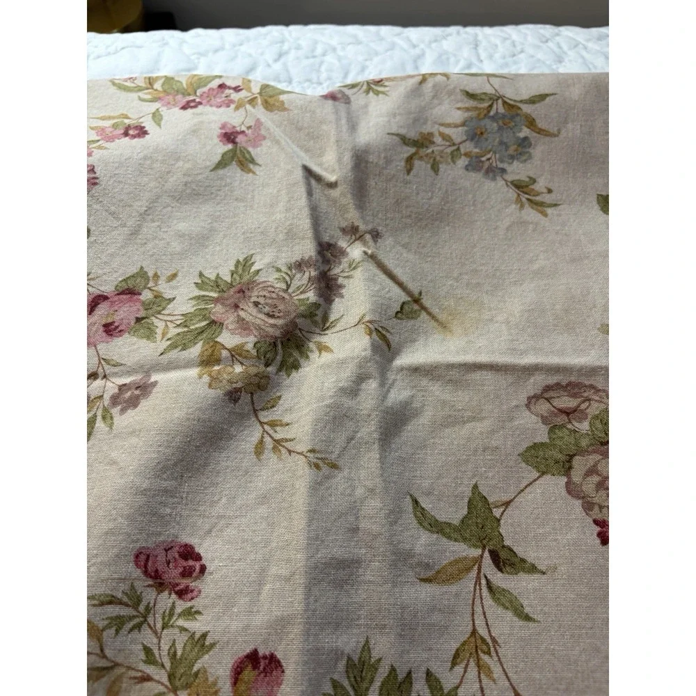 Reversible Cotton Tablecloth Cottage Floral Stripe 58x100 Pink Green Blue